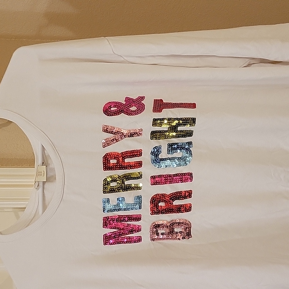 Cynthia Rowley White Sweatshirt with Multicolor Sequin Letters
